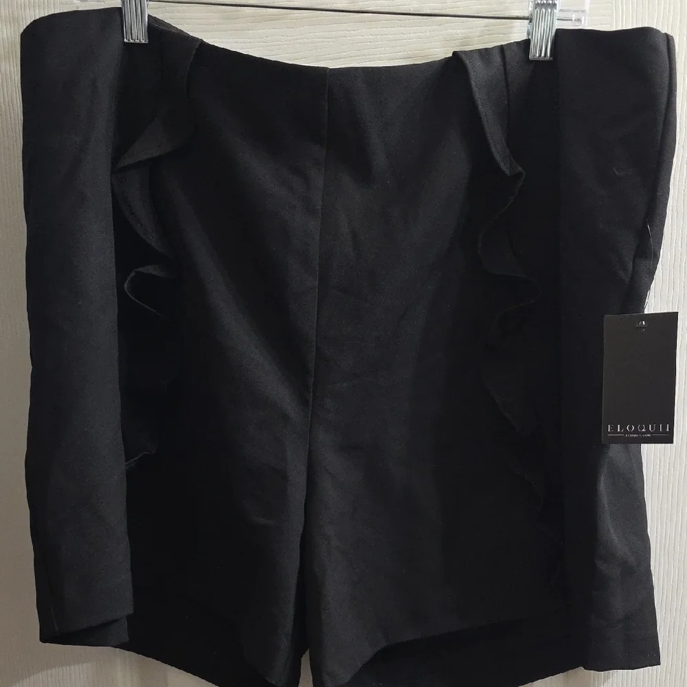 Eloquii High Waist Black Shorts with Ruffle Front Size 18